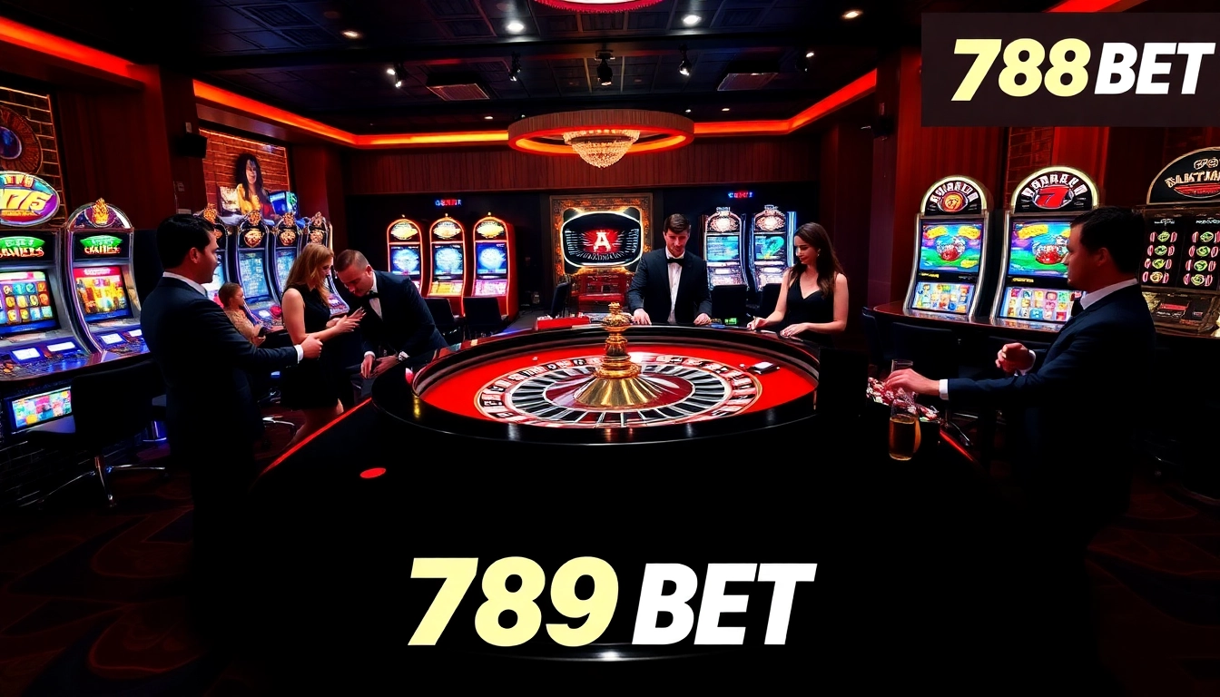 Exciting scene of players placing bets at 789 BET roulette table in a luxurious casino setting.