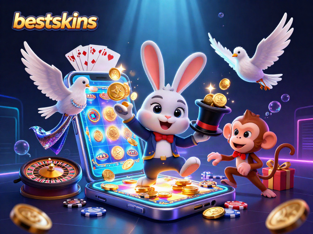 Experience thrilling bets with bestskins in this colorful casino scene featuring dynamic game elements.