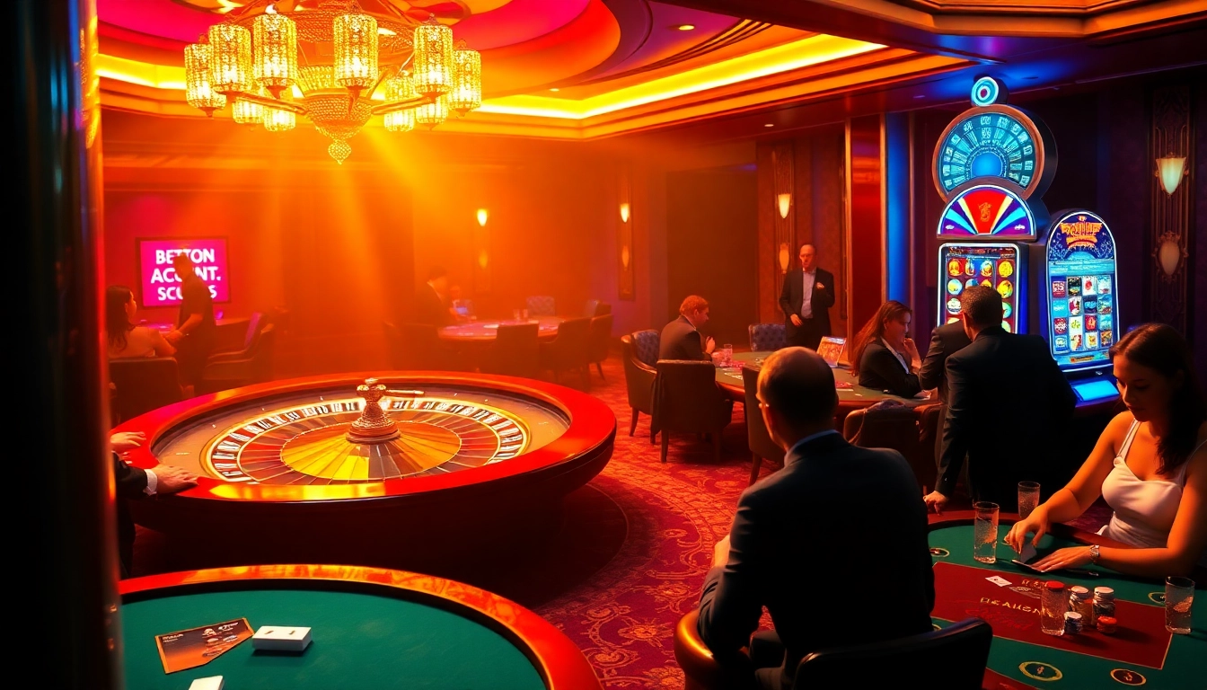 A lively casino scene showcasing players engaged in poker and blackjack, highlighting the thrill of dafar aresgacor.