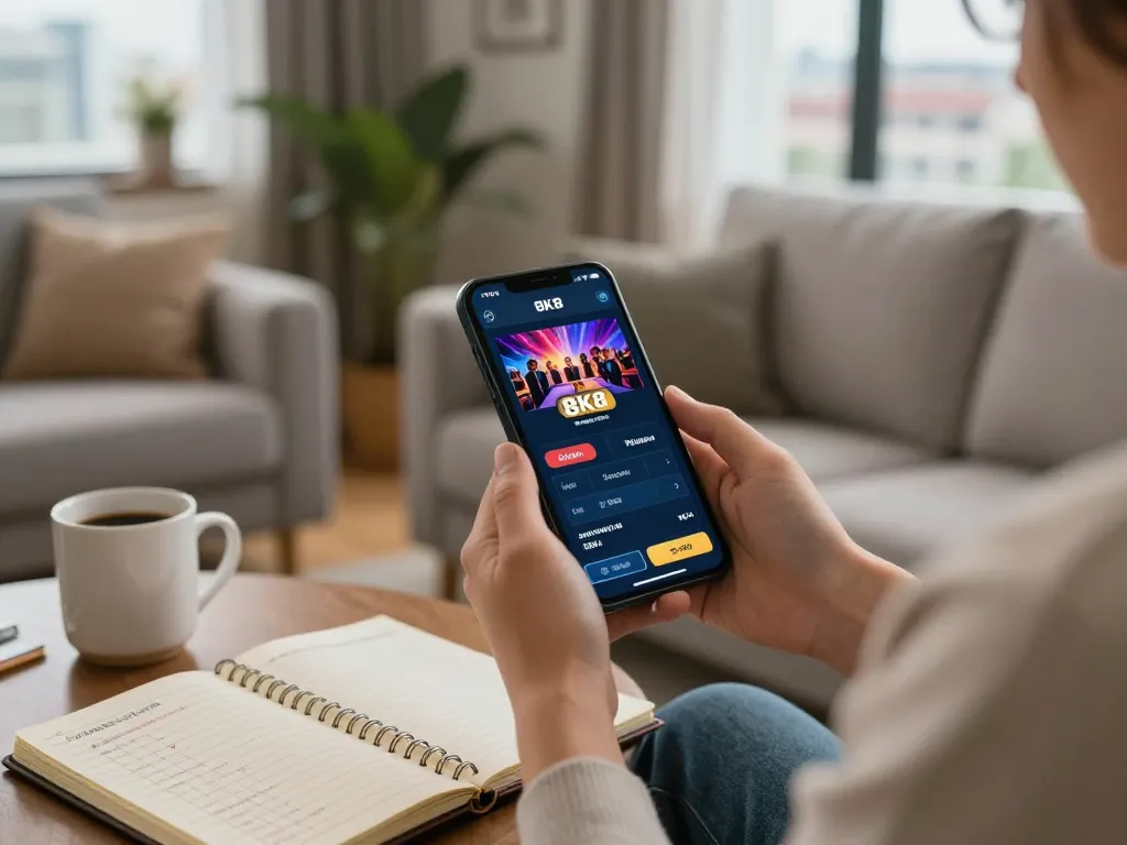 Engaging moment of a player using the 8K8 app on smartphone for online gaming.