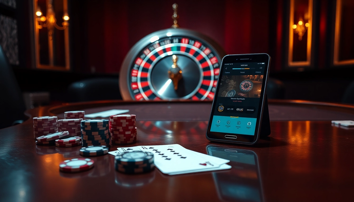 Experience the excitement of gambling at https://mm88.br.com/ with luxurious casino visuals, poker chips, and a roulette wheel.