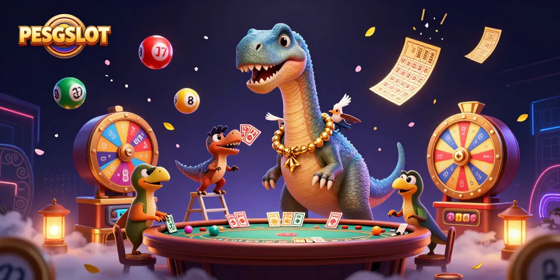 Permainan PESGSLOT dengan dinosaurus dan raptor, menyajikan suasana kasino yang seru.