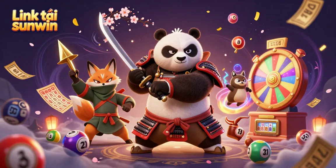 Spin and win with Link tải sunwin; vibrant lottery elements and characters embody the thrill of gaming.