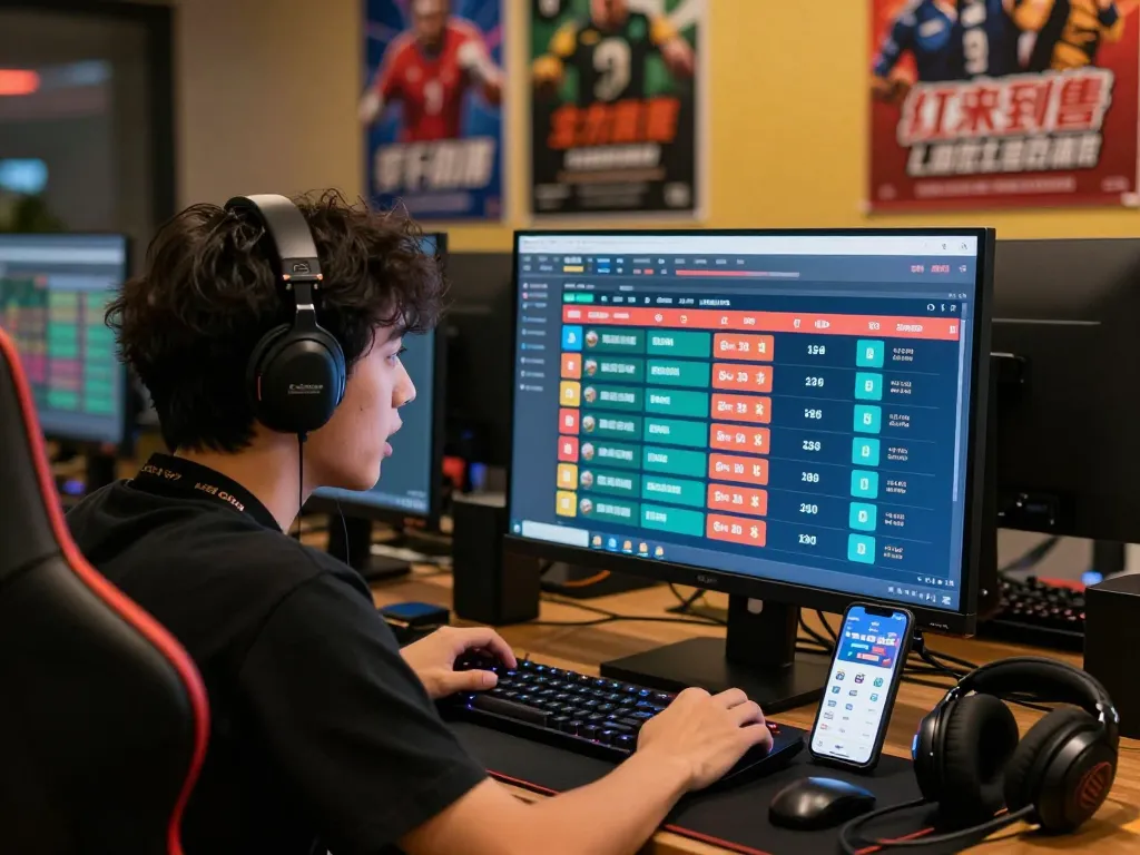 Engaged user on the trang chủ tv88 website, analyzing live sports betting options in a vibrant online gaming scene.