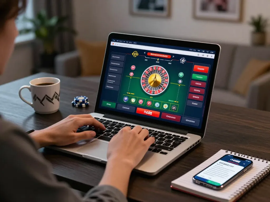 Engaging in online betting on ho88 with a live roulette game interface on a laptop.