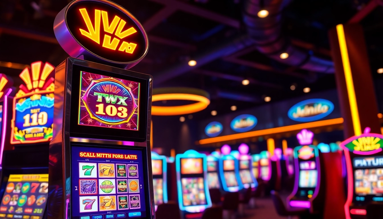 Menangkan permainan slot di jentoto dengan suasana kasino yang penuh warna.
