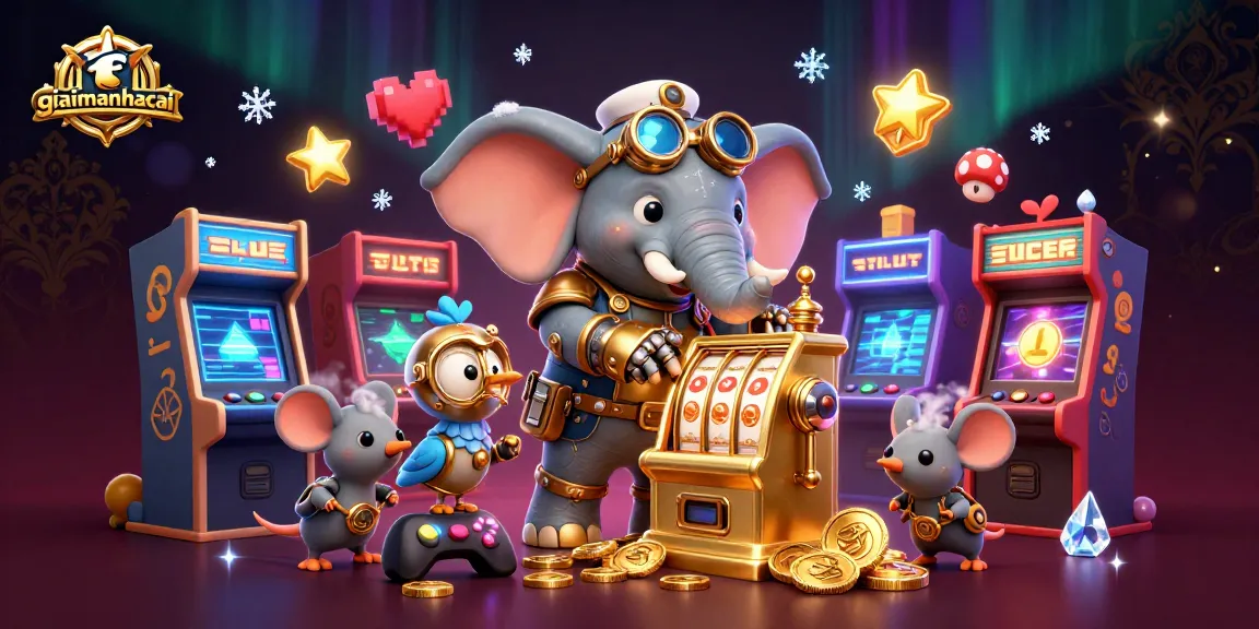 Experience thrilling gameplay with giaimanhacai's vibrant 3D casino illustration showcasing slot machines and game elements.