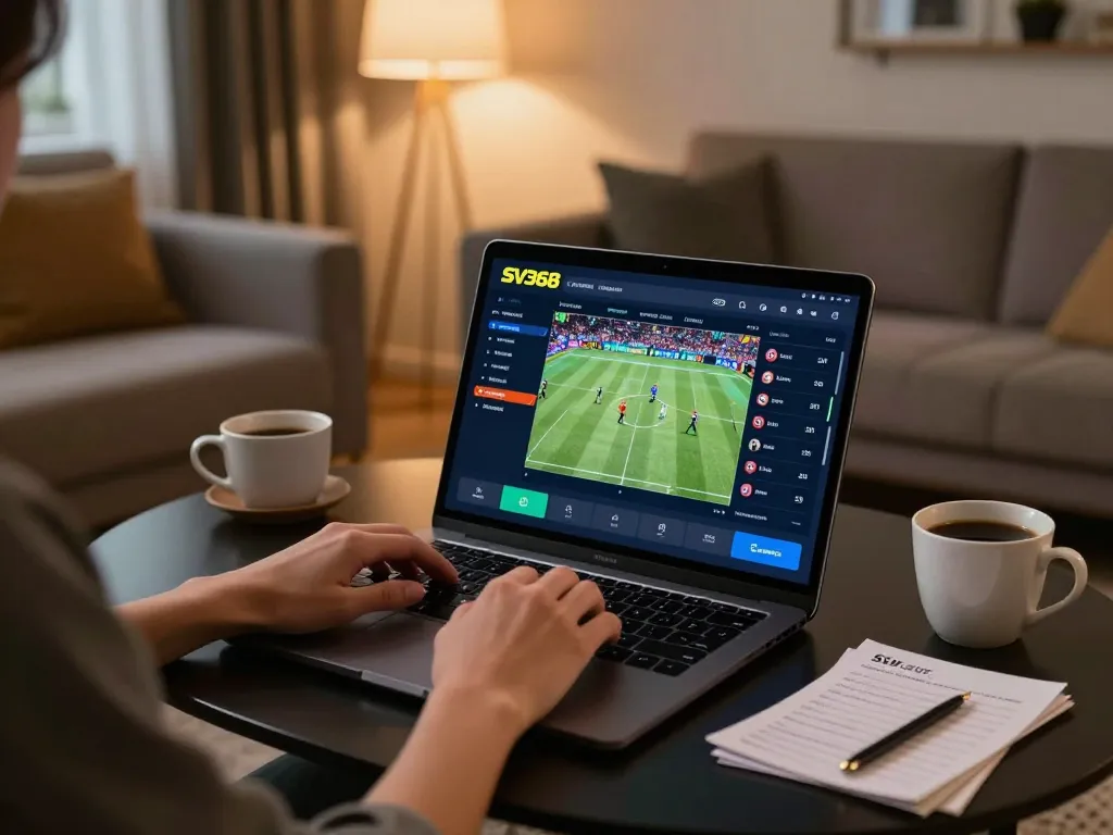 Experience thrilling online sports betting with Link SV368 in a modern home setting.