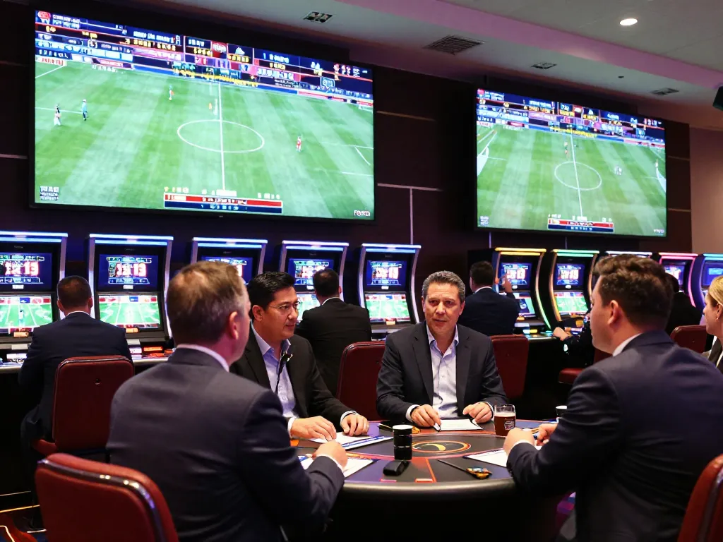 MB66 sports betting excitement with enthusiastic gamblers placing wagers in a vibrant casino.