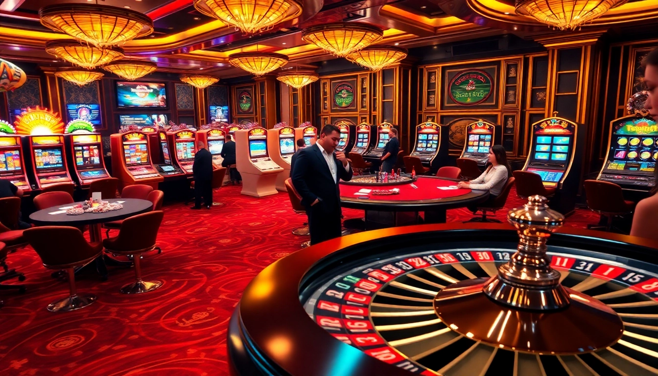 Experience high-stakes poker action at 68VIP.uk casino with vibrant slot machines and roulette wheel.