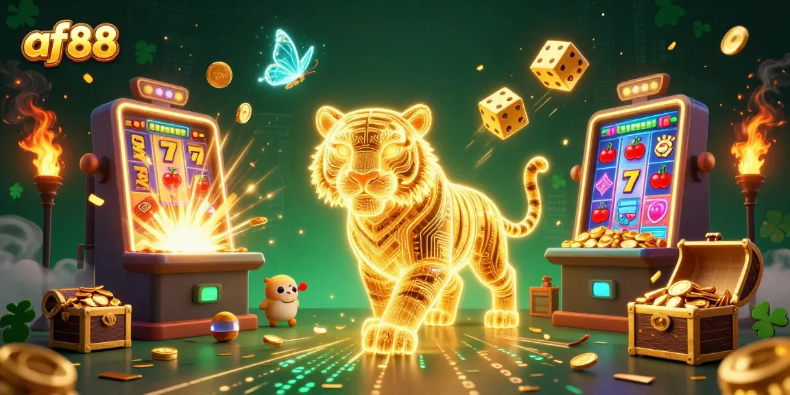 Spin the reels and win big with af88 in this dynamic, colorful casino scene filled with excitement.