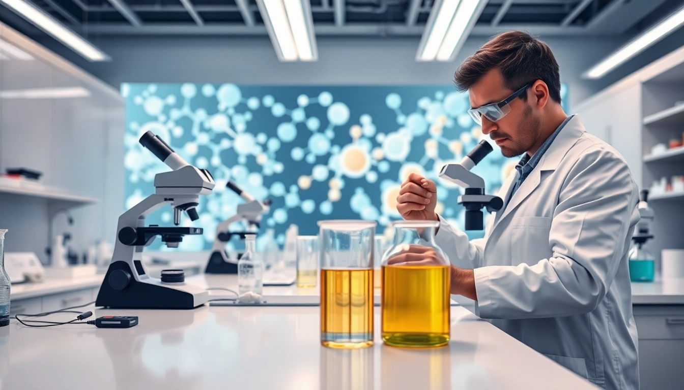 Tirzepatide researcher examining samples in a modern laboratory setting.