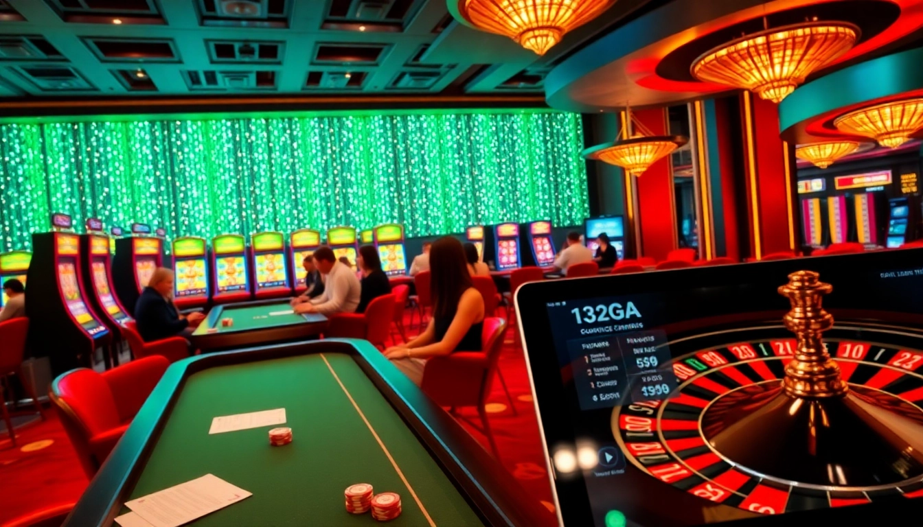 Exciting scene of online gambling at 123ga with vibrant casino tables and live dealer interaction.