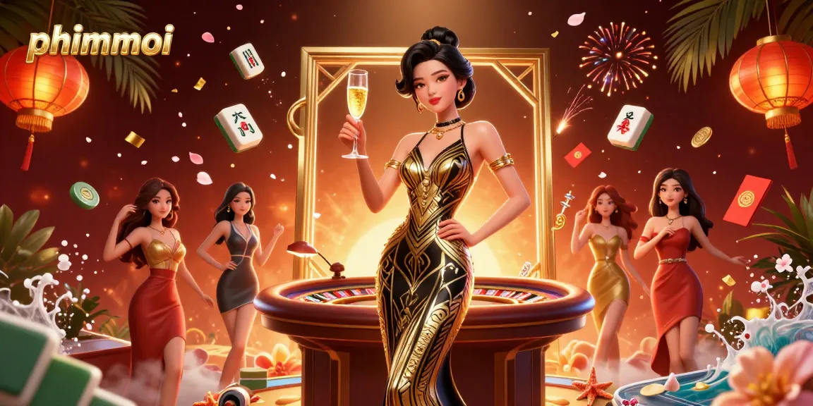 Experience phimmoi gaming excitement with a glamorous scene of casino and festive elements.