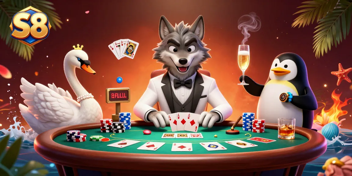 S8 invites players to enjoy an engaging casino experience featuring a debonair wolf, elegant swan, and sophisticated penguin.