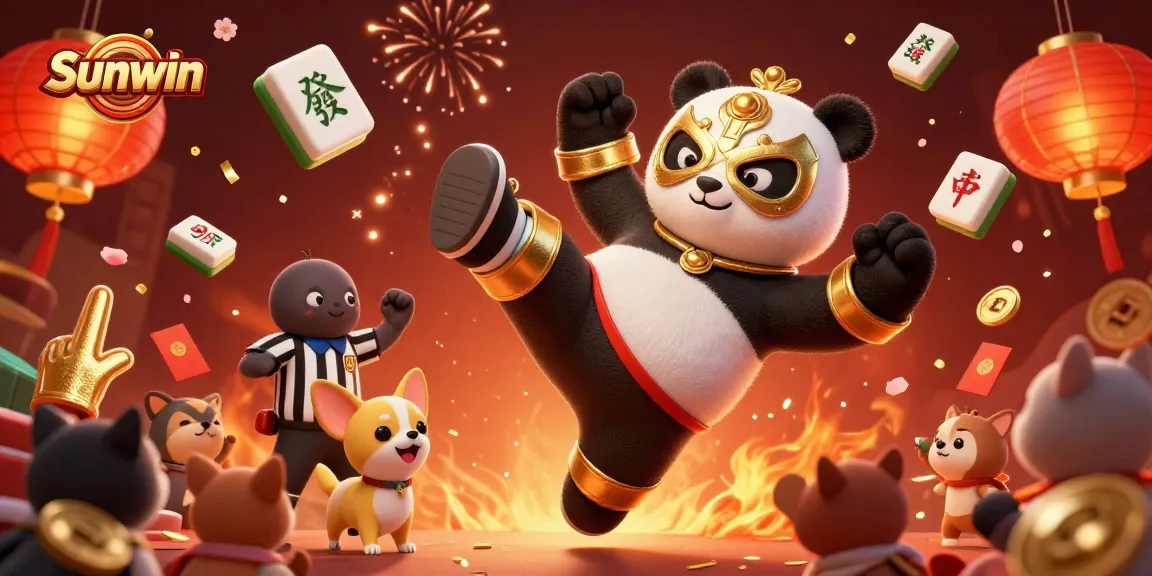 Sunwin showcases an exciting scene with a panda wrestler competing while charming animal spectators cheer, illustrating the thrill of online gaming.
