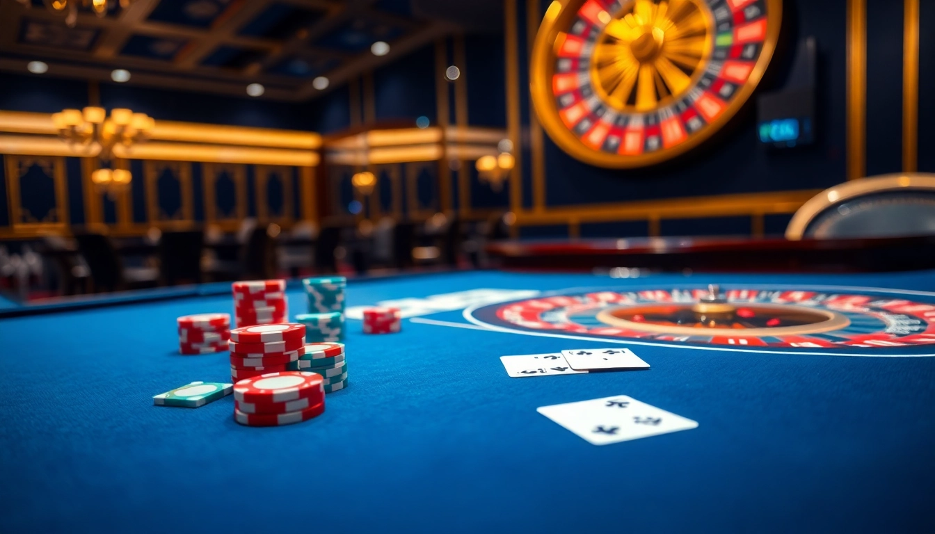 Exciting game scene featuring GG88 poker chips and cards on a luxurious casino table.