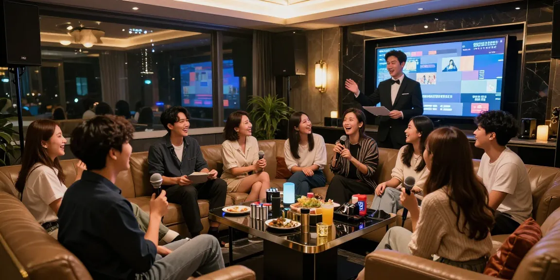 강남쩜오에서 친구들과 즐거운 시간을 보내는 프리미엄 가라오케 라운지 장면