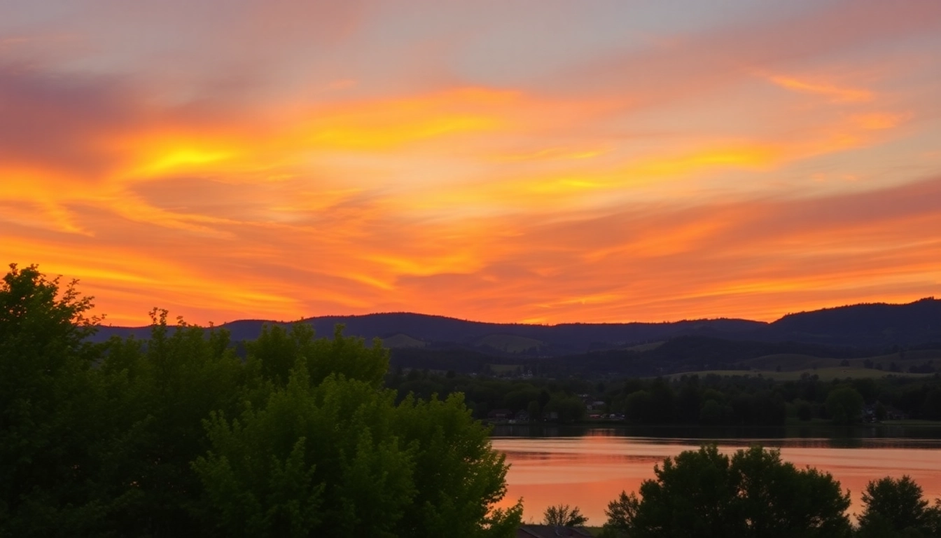 Enjoying the calm beauty of Clarksburg's sunset over the peaceful lake.