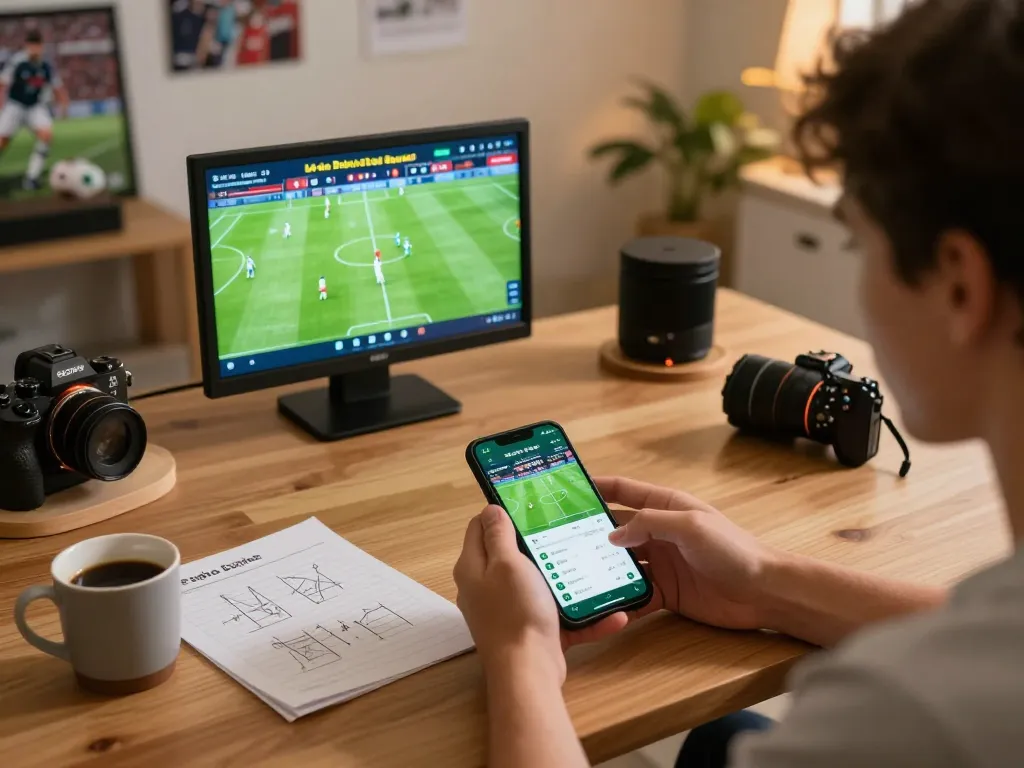 bóng đá lu betting excitement during an at-home gaming session, engaging smartphone display.