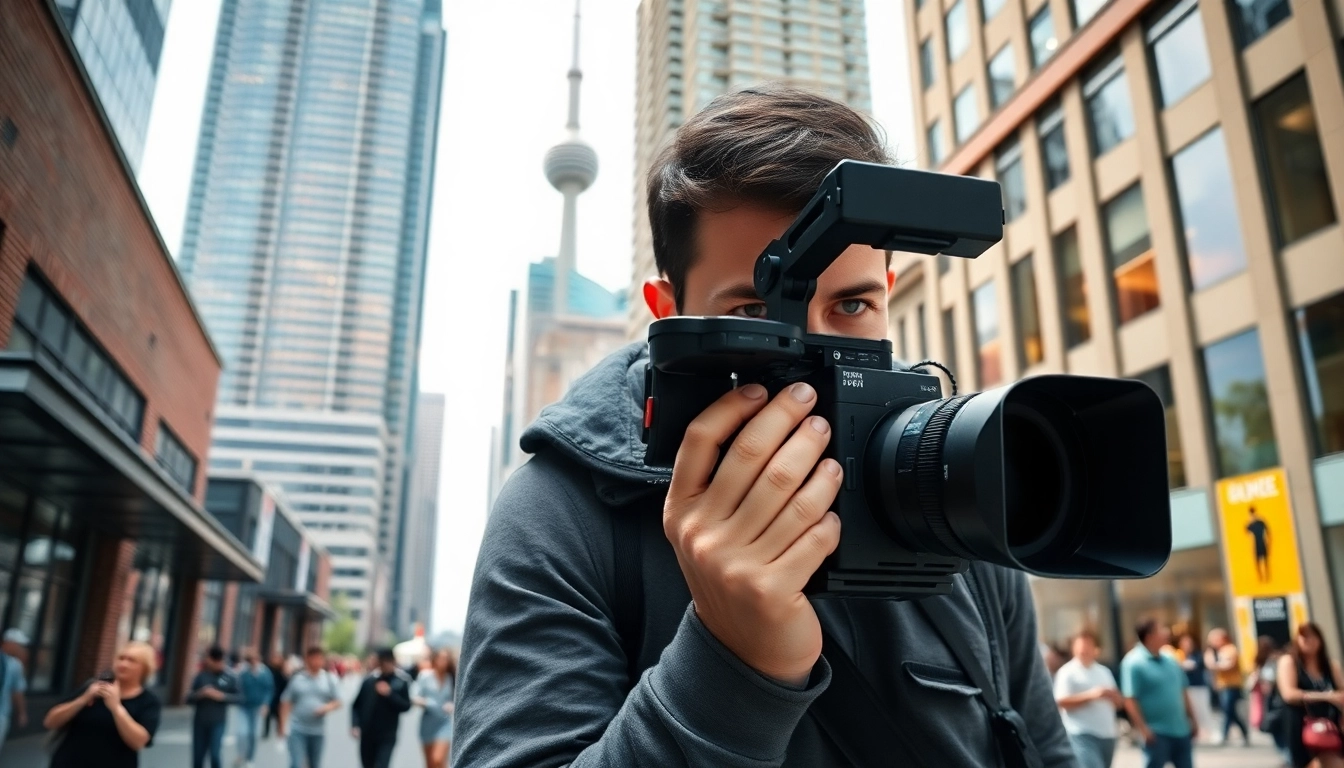 Engaging Toronto videography scene showcasing a videographer amidst the bustling city.