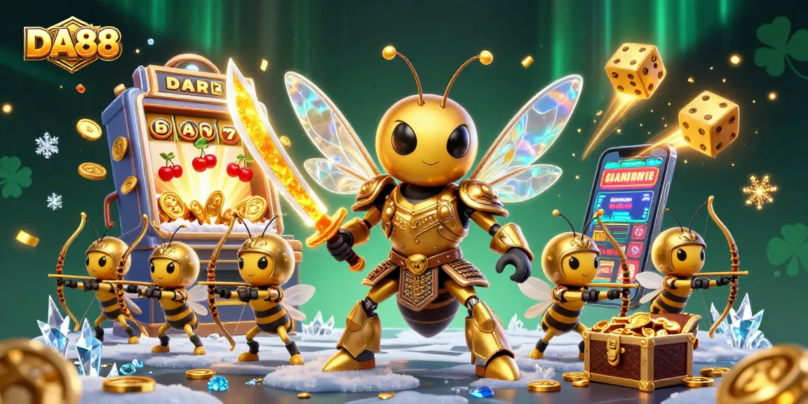 Engage with DA88's thrilling gameplay, featuring a golden hornet and exciting casino elements in an immersive scene.