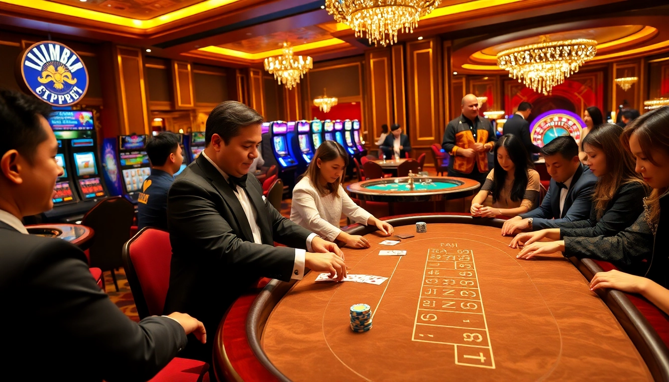 Engage in thrilling baccarat gameplay at casino mm88 with luxurious tables and vibrant atmosphere.