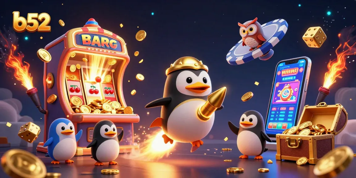 Enjoy the thrilling b 52 action with a golden penguin, slots, and jackpot explosions!