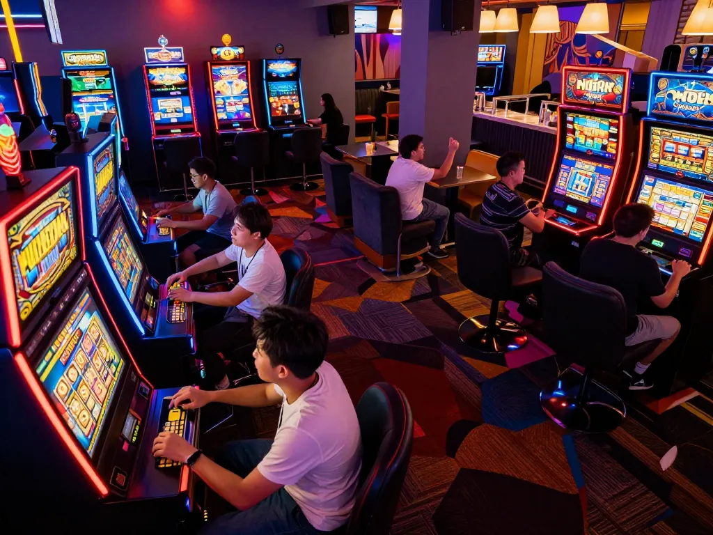 Players enjoying games at the best widget store slot machine area, capturing excitement and engagement.