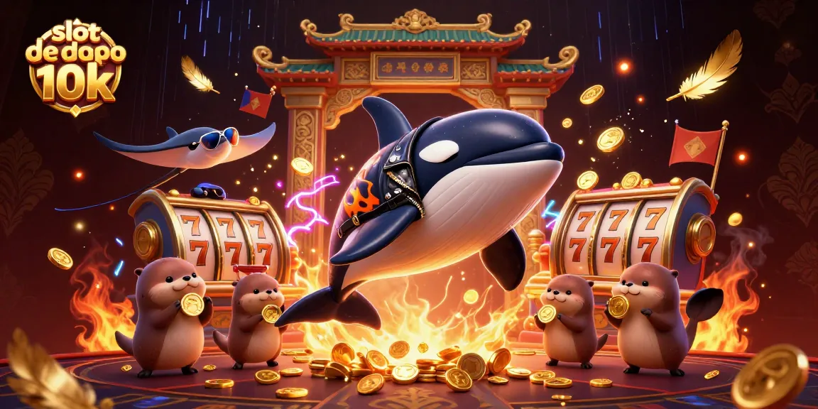 Engage with slot depo 10k action, featuring a vibrant 3D scene of characters with golden coins.