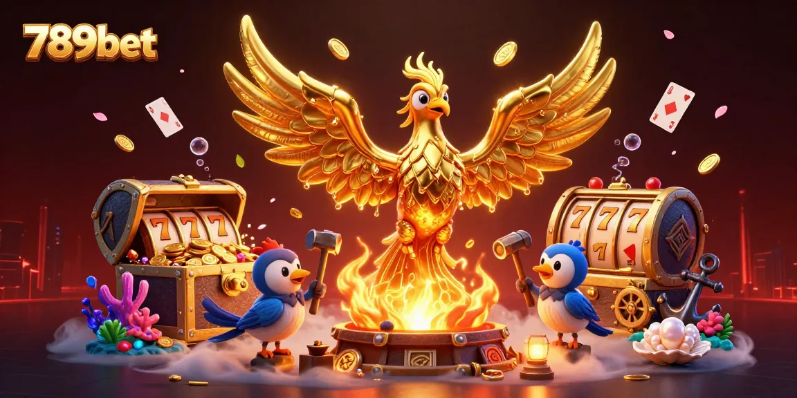 Experience the thrill of 789bet with golden phoenix and dynamic slot games in a breathtaking 3D casino scene.