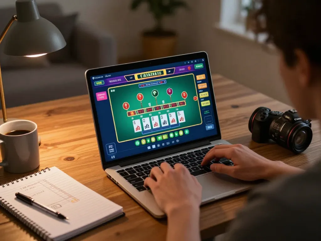 Engaging in c168 online blackjack gameplay at home with strategic notes and cozy ambiance