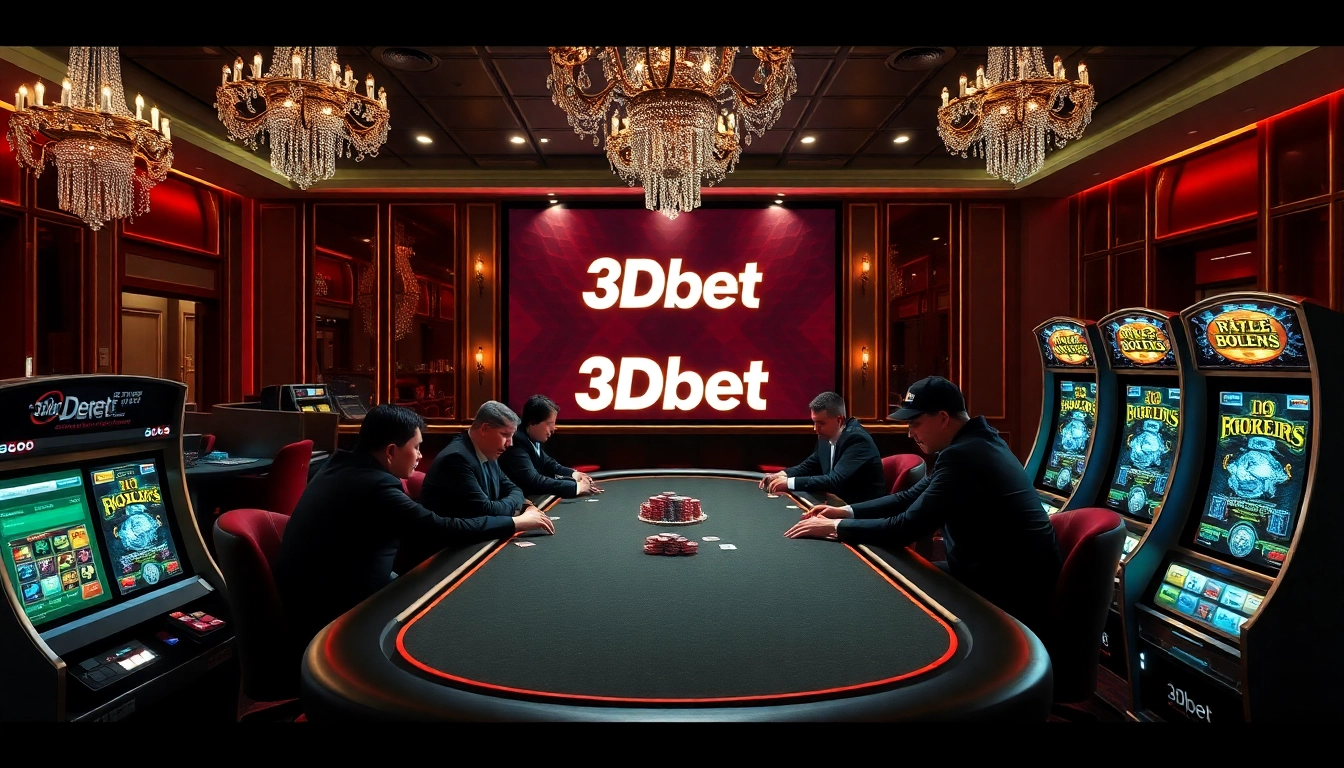 High-energy poker table scene featuring 3Dbet branding with luxury ambiance and professional players.