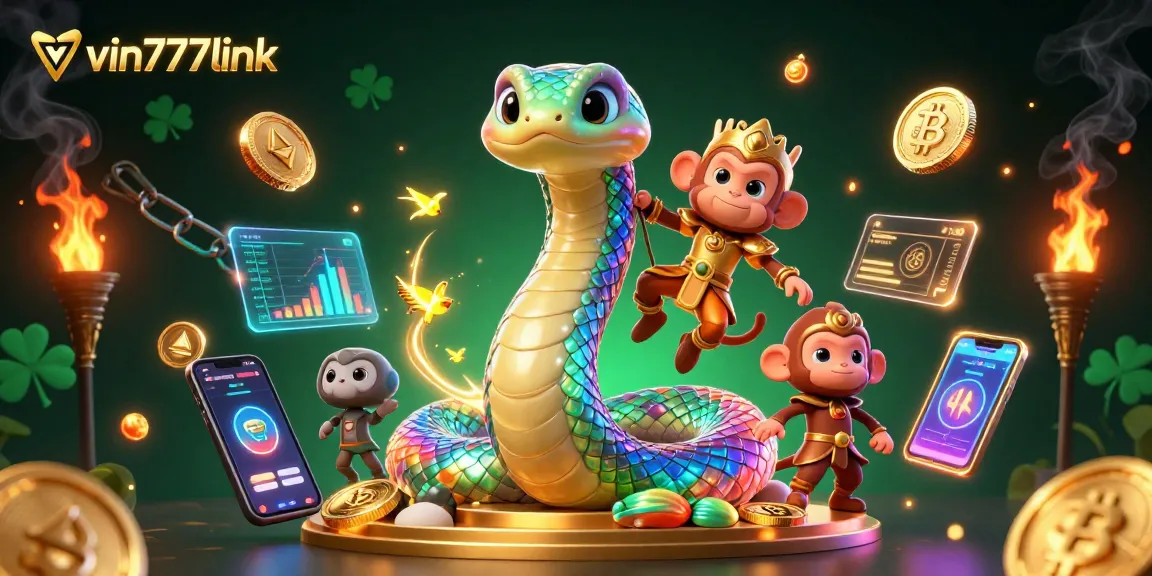 Experience excitement at vin777link casino with a vibrant rainbow serpent and monkey king.