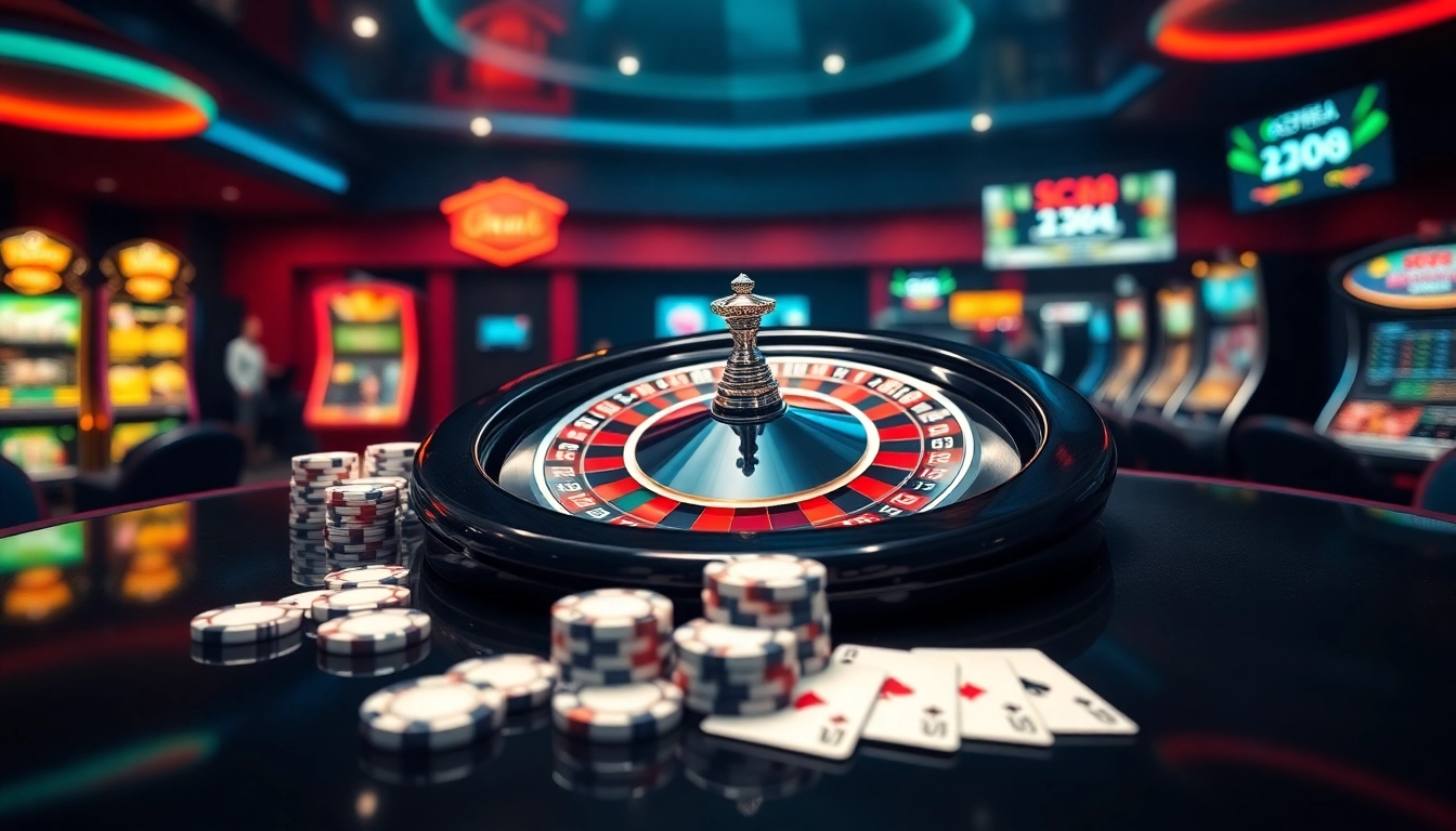 Exciting virtual gambling at SC88 Trang Chủ with poker chips and roulette wheel.