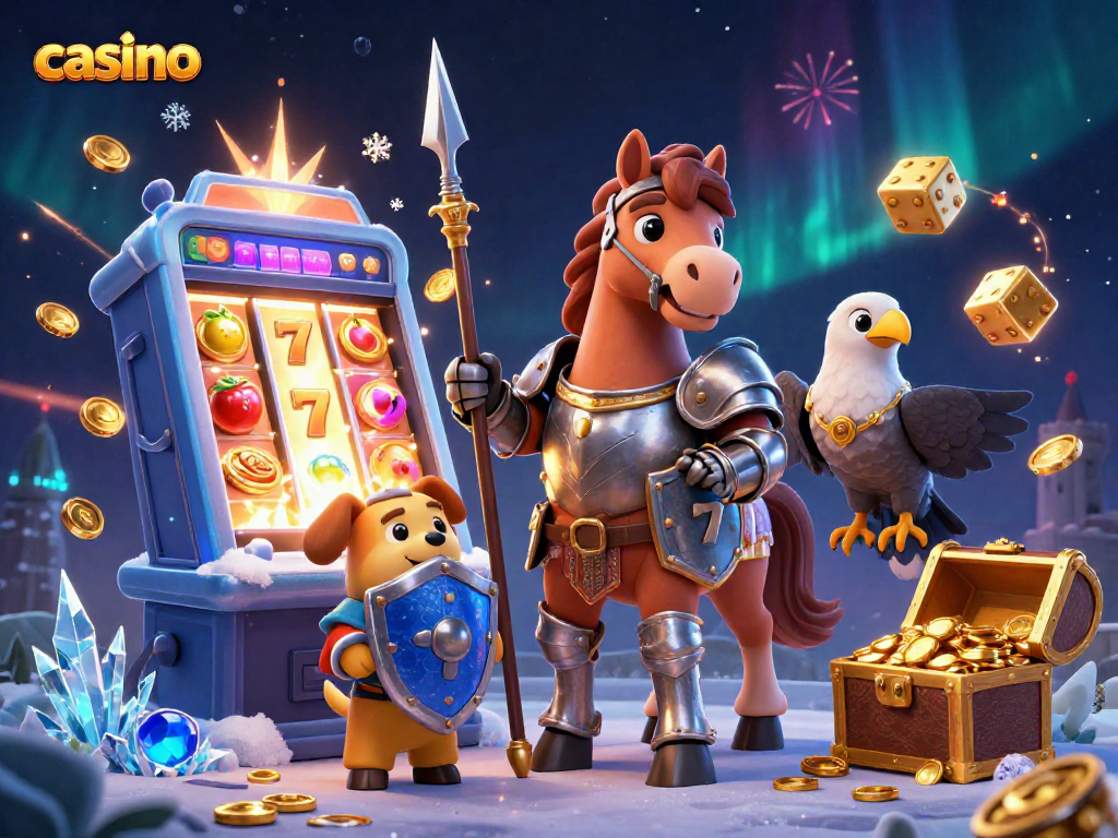 Experience the thrill of casino gaming with knights and jackpots in this vibrant illustration.