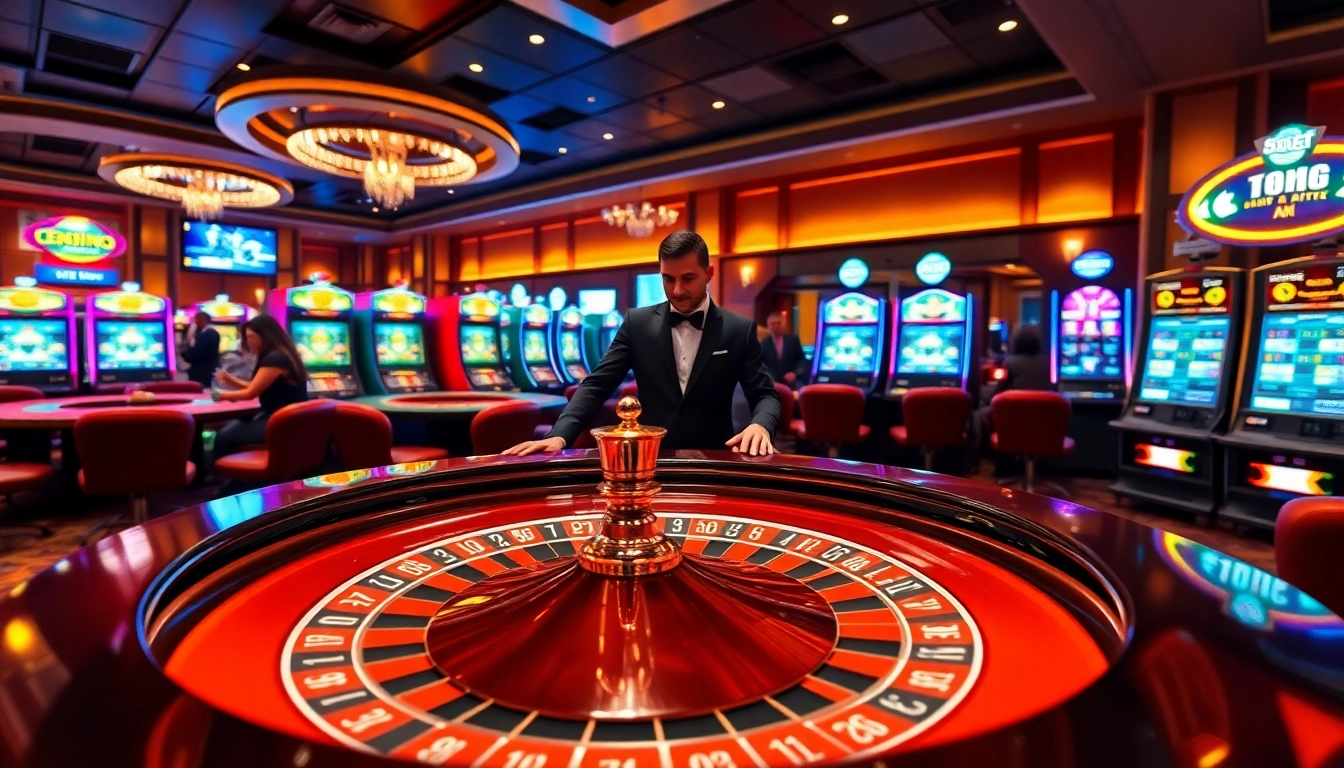 Experience the thrill of betting with 600bet in a luxurious casino environment featuring roulette and slot machines.