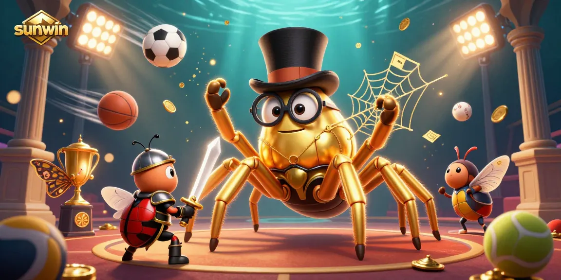 Engage with sunwin's vibrant casino scene featuring a golden tarantula, beetle knight, and dynamic game elements.