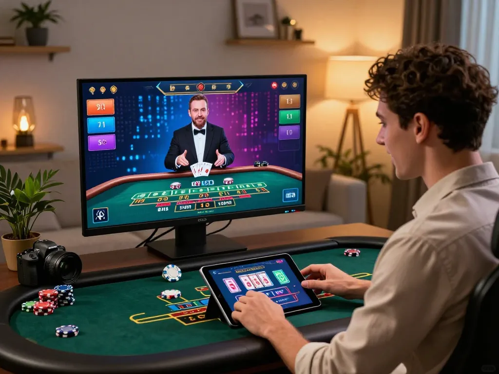 Engaging online baccarat gameplay on a stylish virtual casino site, showcasing the player’s excitement and modern interface.
