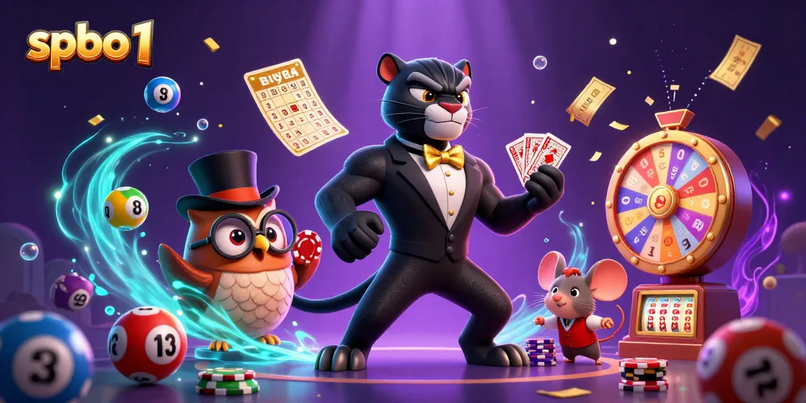 Spbo 1 showcases stylish cartoon characters engaging in dynamic gaming action with vibrant lottery elements.