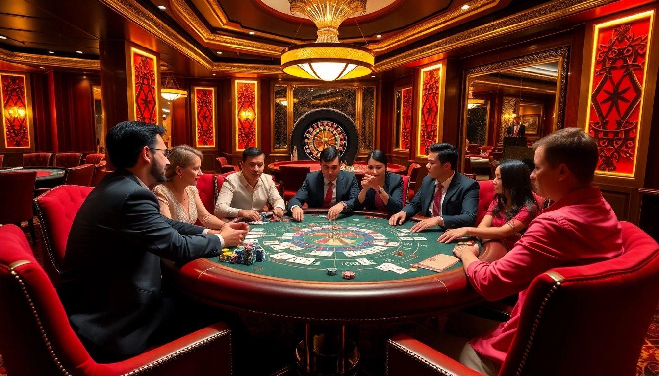 Excited players engage in a thrilling poker game at a luxurious casino table for 789 bet.