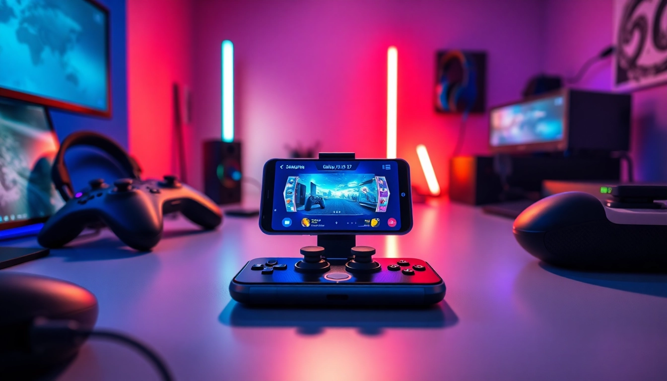 S8 smartphone displayed in a modern gaming setup with vibrant interface.