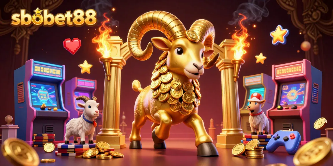 Experience sbobet88 with an energetic scene featuring a golden ram charging through vibrant game elements.