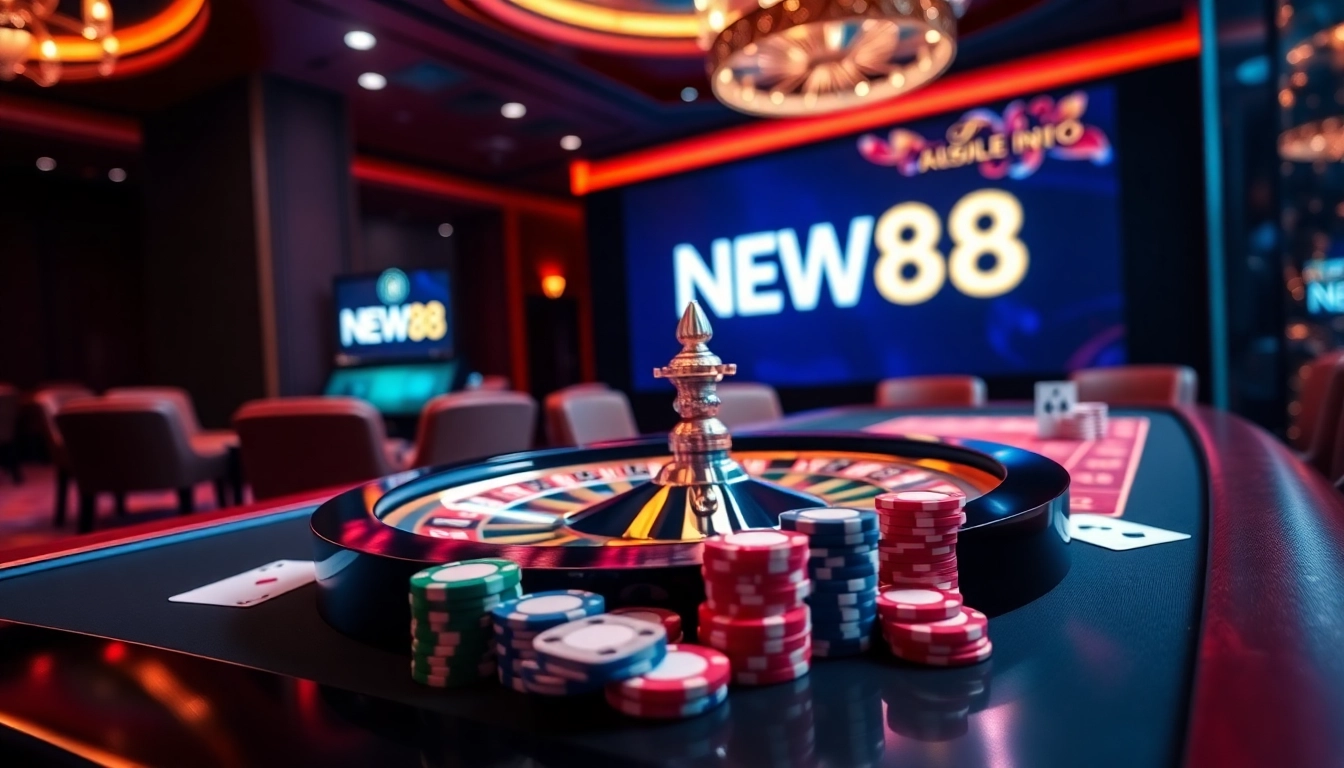 Engaged players enjoying the vibrant gaming atmosphere at NEW88, showcasing casino excitement.