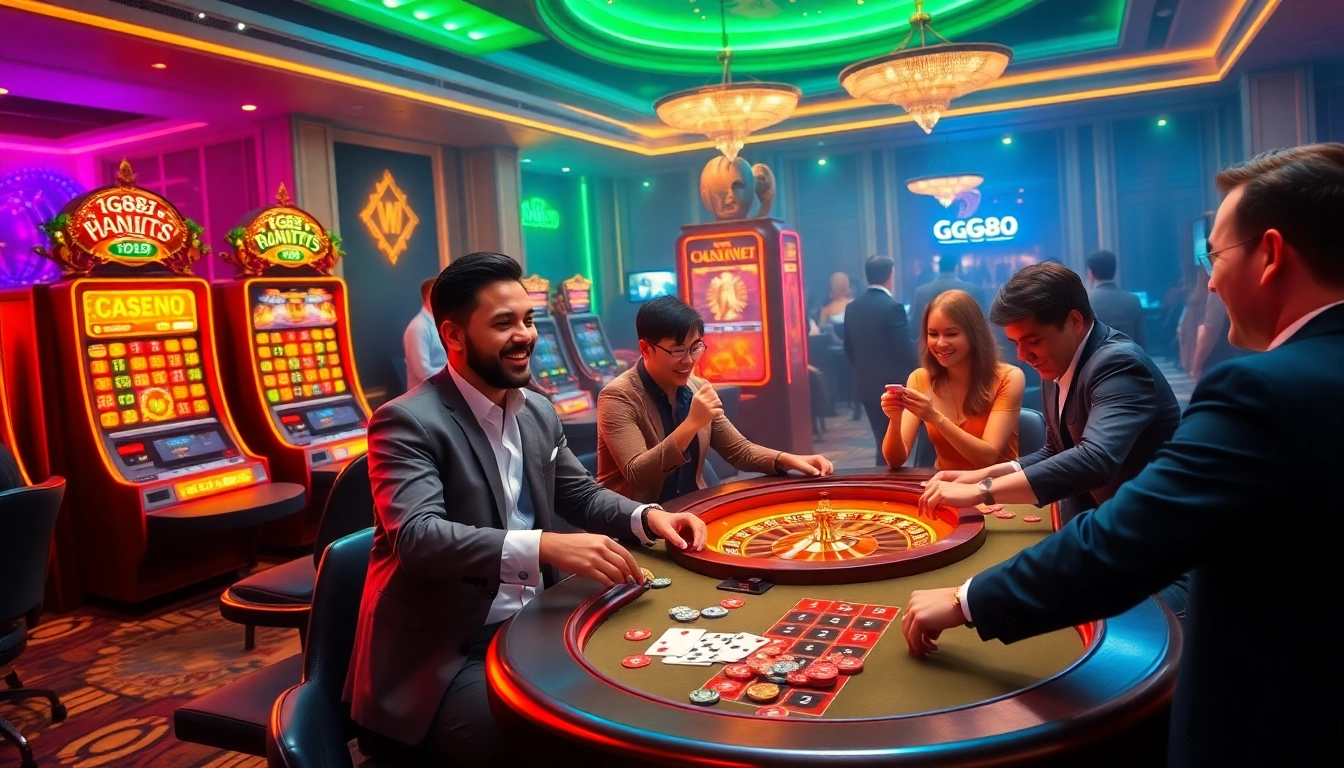 Experience thrilling gameplay at GG88 casino with vibrant slot machines and poker tables.