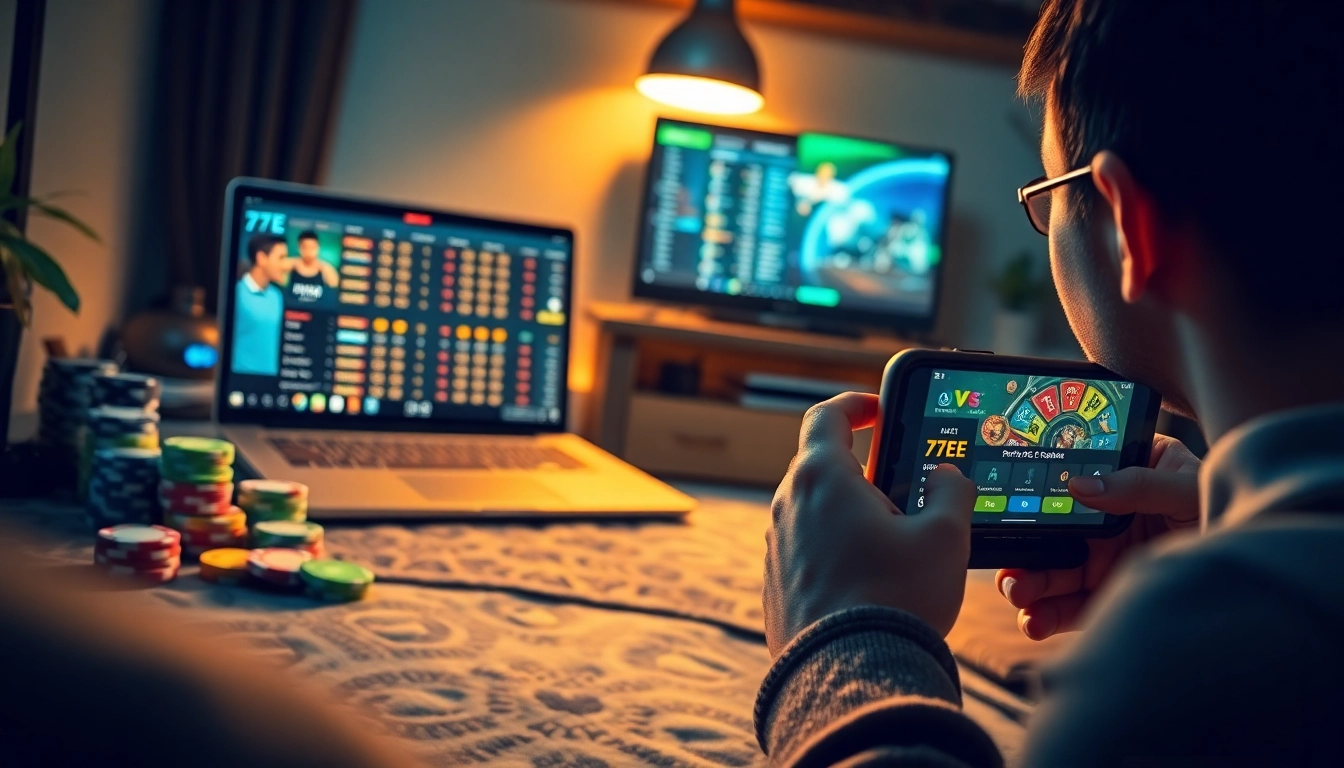 Experience the excitement of the 77EE online gambling platform with vibrant visuals and modern tech.