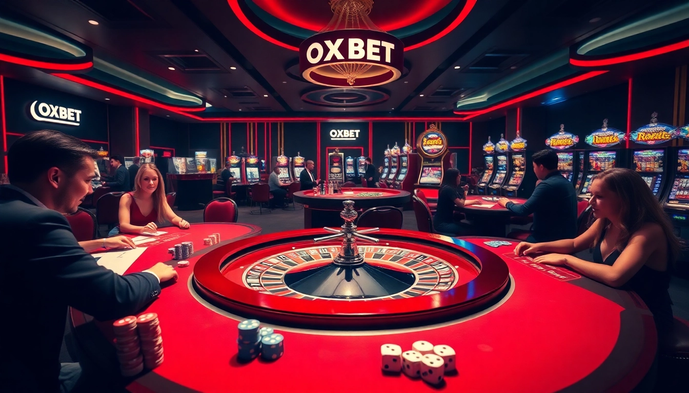 Players enjoying exciting games at oxbet.ae casino tables, showcasing high-stakes gambling.