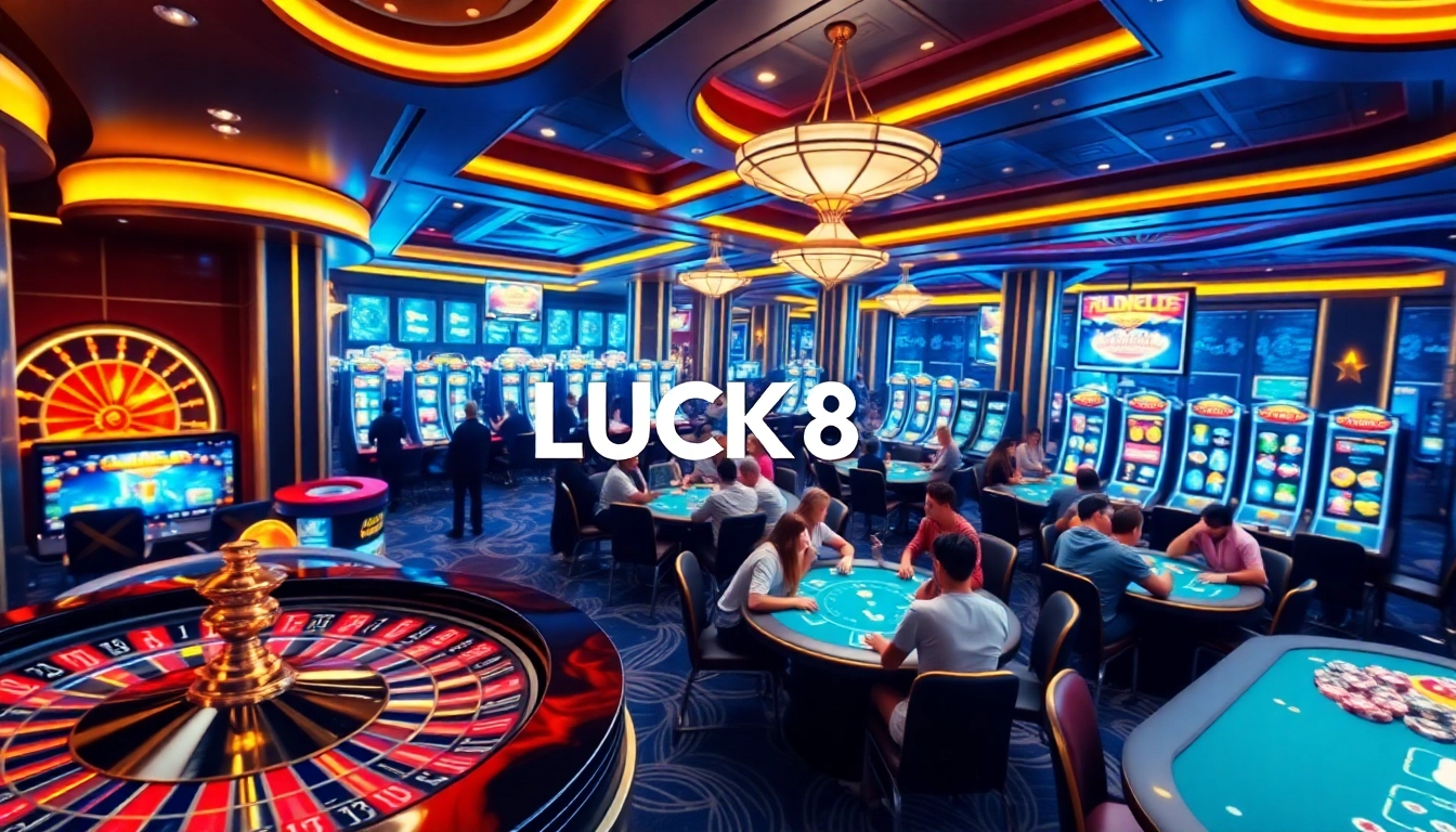 Experience thrilling gameplay at LUCK8 Casino with vibrant slot machines and poker tables.