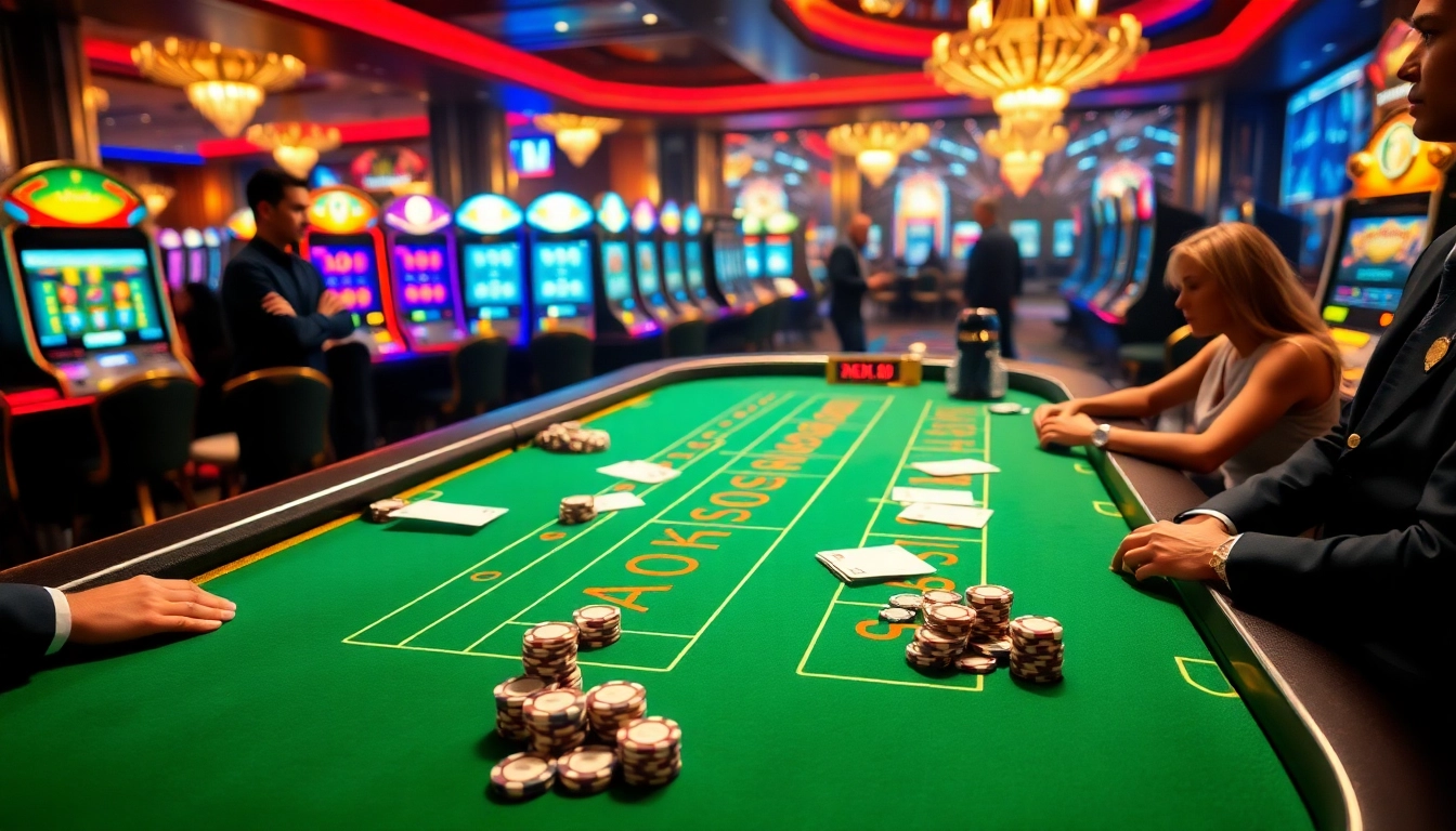 Experience the excitement of online gambling at XX88 with vibrant casino tables and chips.