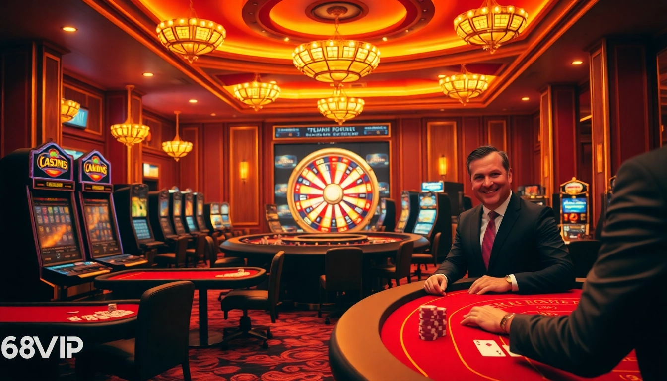 Experience thrilling gaming at 68VIP with luxurious casino tables and spirited players.